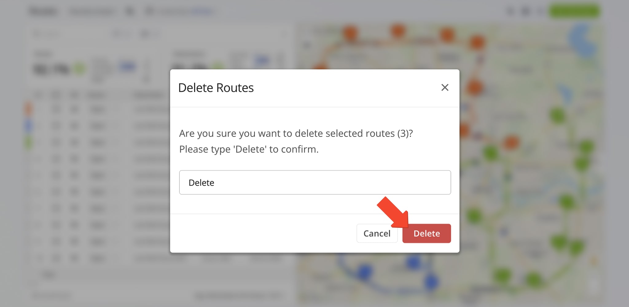 Delete routes that are no longer needed, such as canceled deliveries, completed test routes, or duplicate entries.