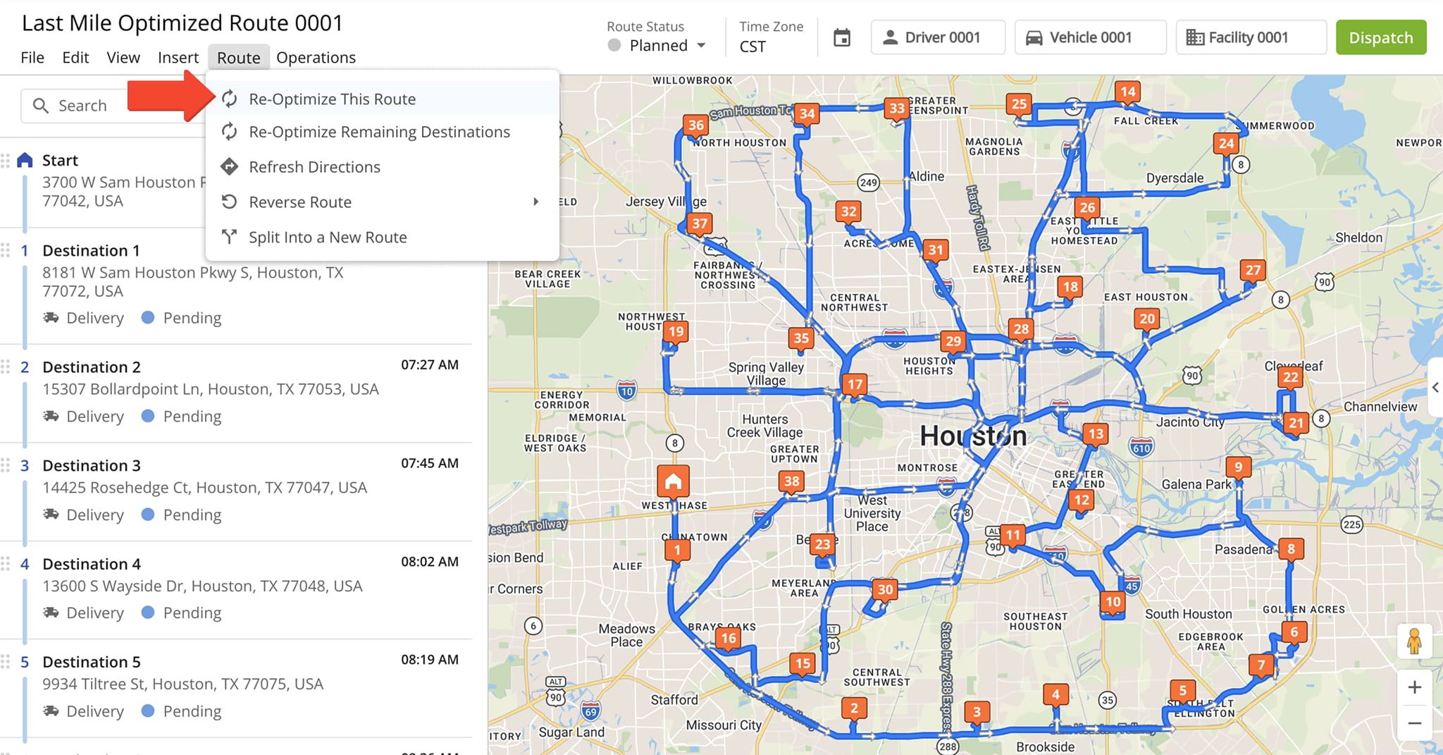 In the Route Editor, click