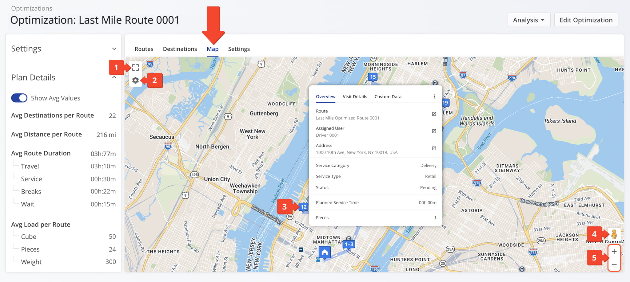 The Map tab provides a visual representation of the selected Optimization.