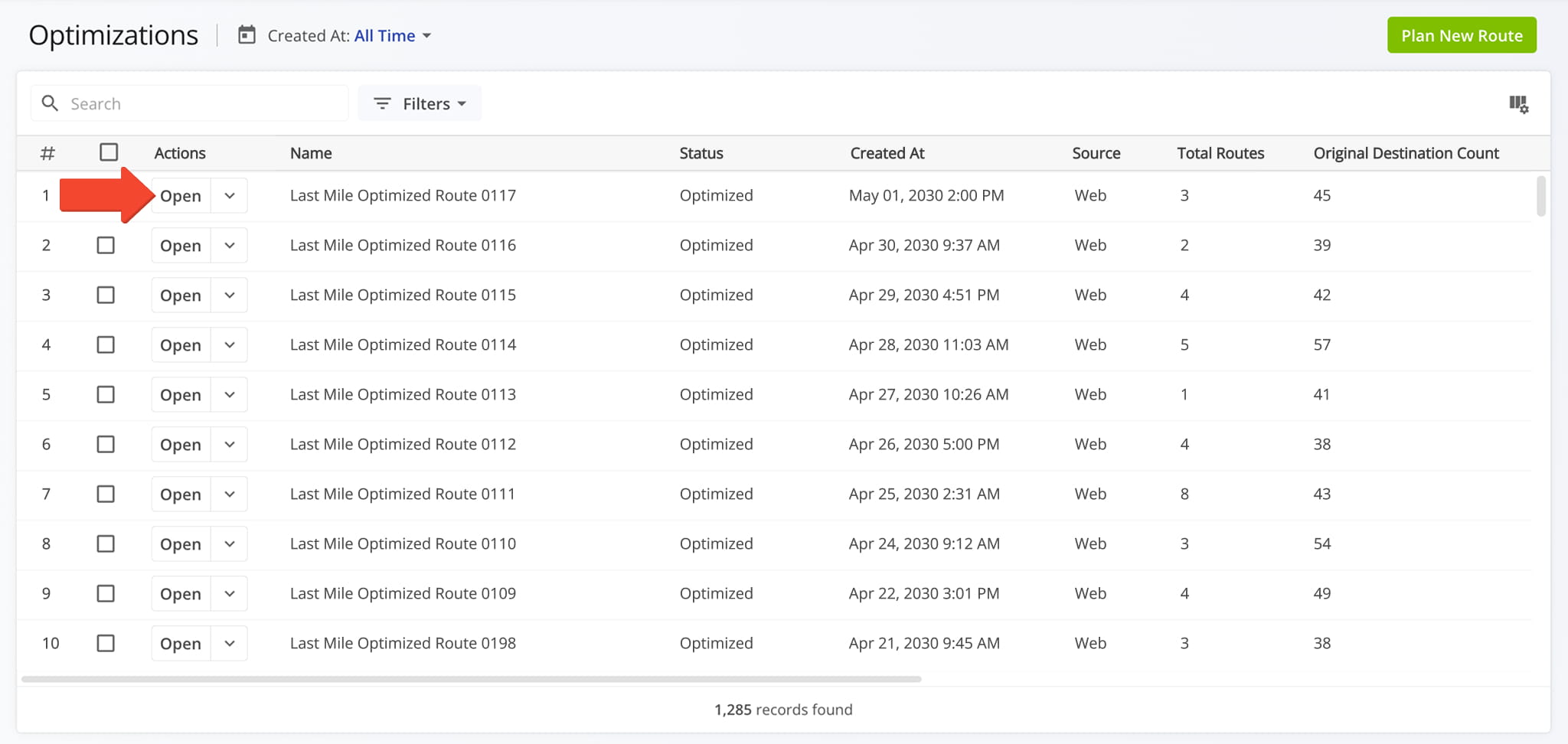 Navigate to the Optimizations page to access and open Optimization Snapshots.