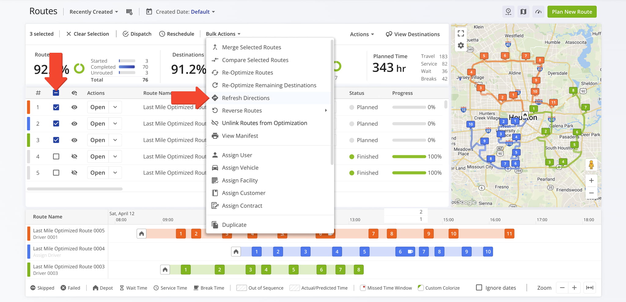 Refreshing directions is useful for taking into account current conditions affecting travel, such as traffic increases or road closures.