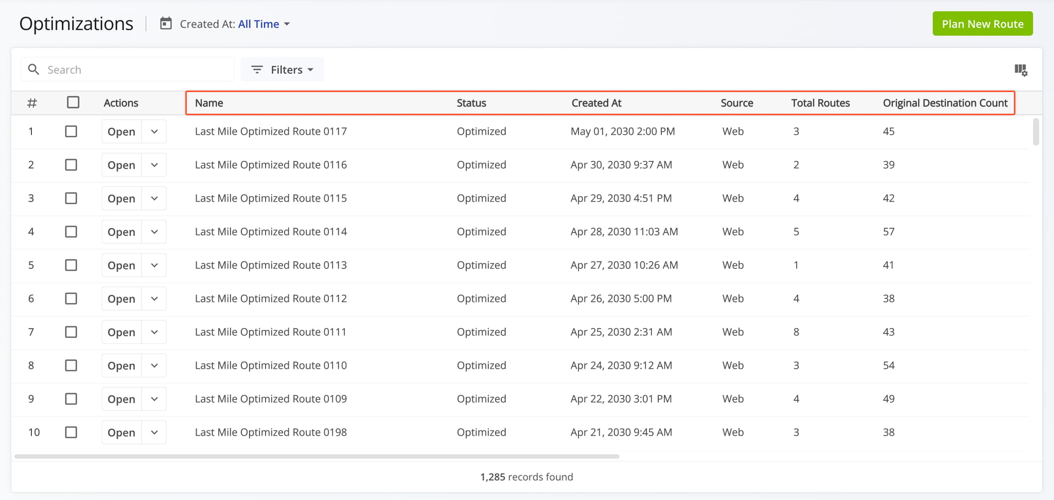 For convenience, the Optimizations List shows the most important data relating to your optimizations.