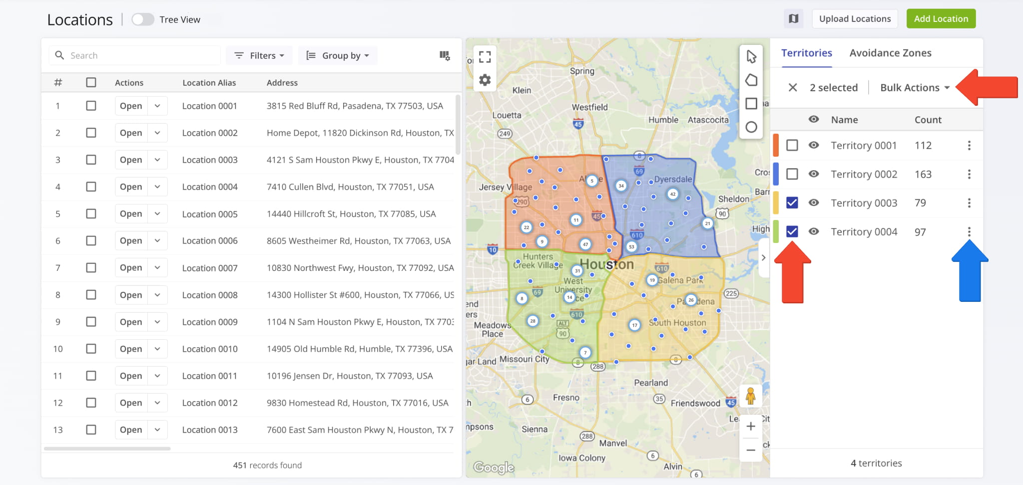 Opens a sidebar with grouped tabs; use the Three-dot Icon or Bulk Actions to edit, delete, or plan routes.
