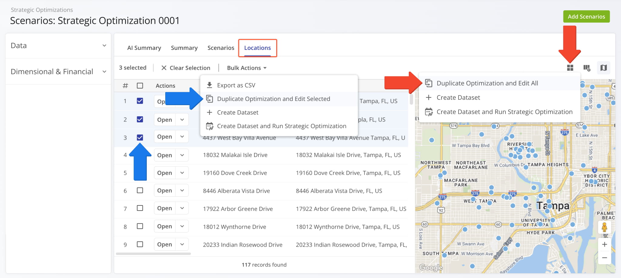 Duplicating an Optimization is also possible from the Locations section.