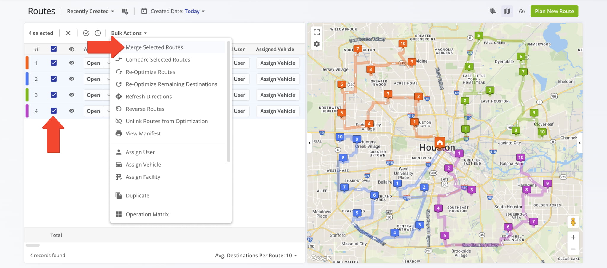 Route4Me makes it easy to merge multiple routes in a single, optimized route.