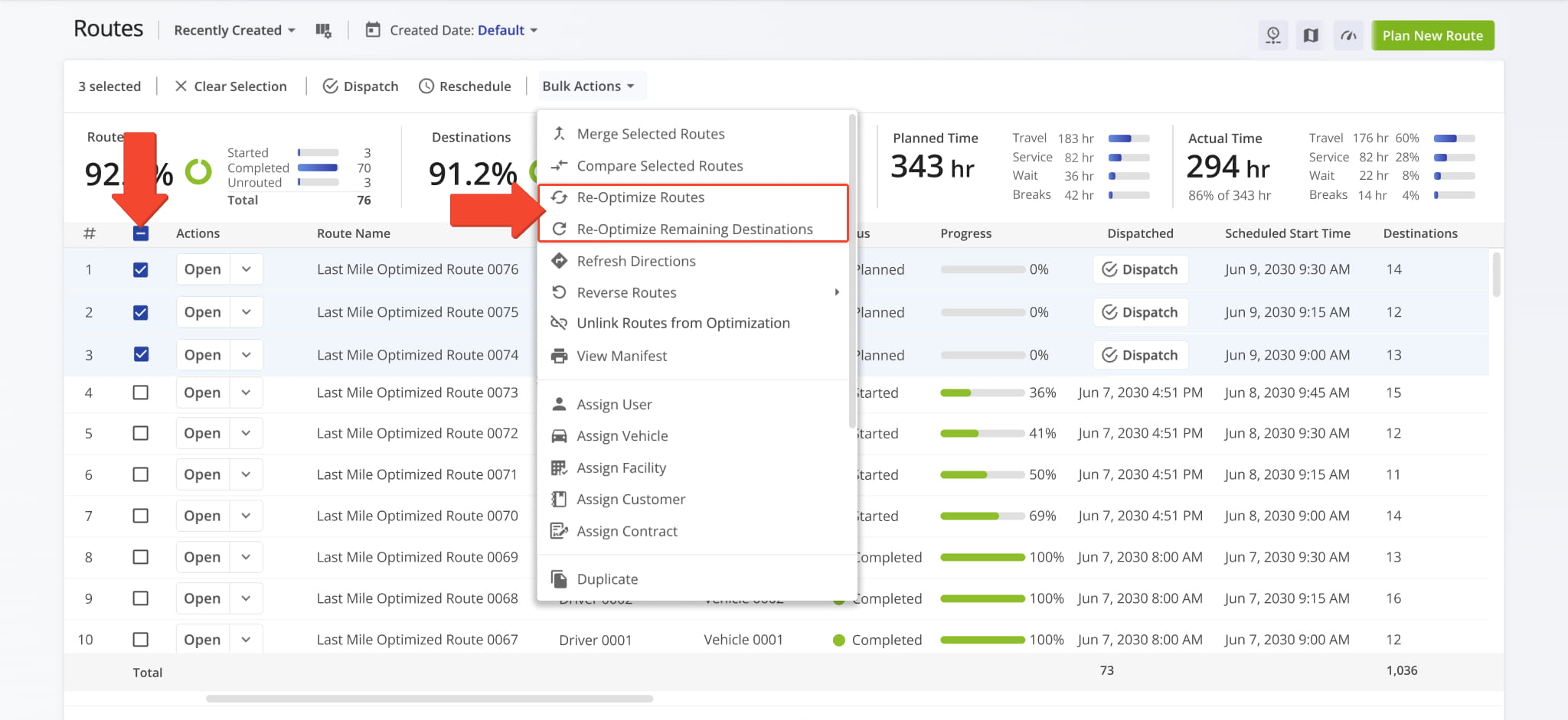 Re-optimize routes after making alterations to ensure the most efficient route directions.