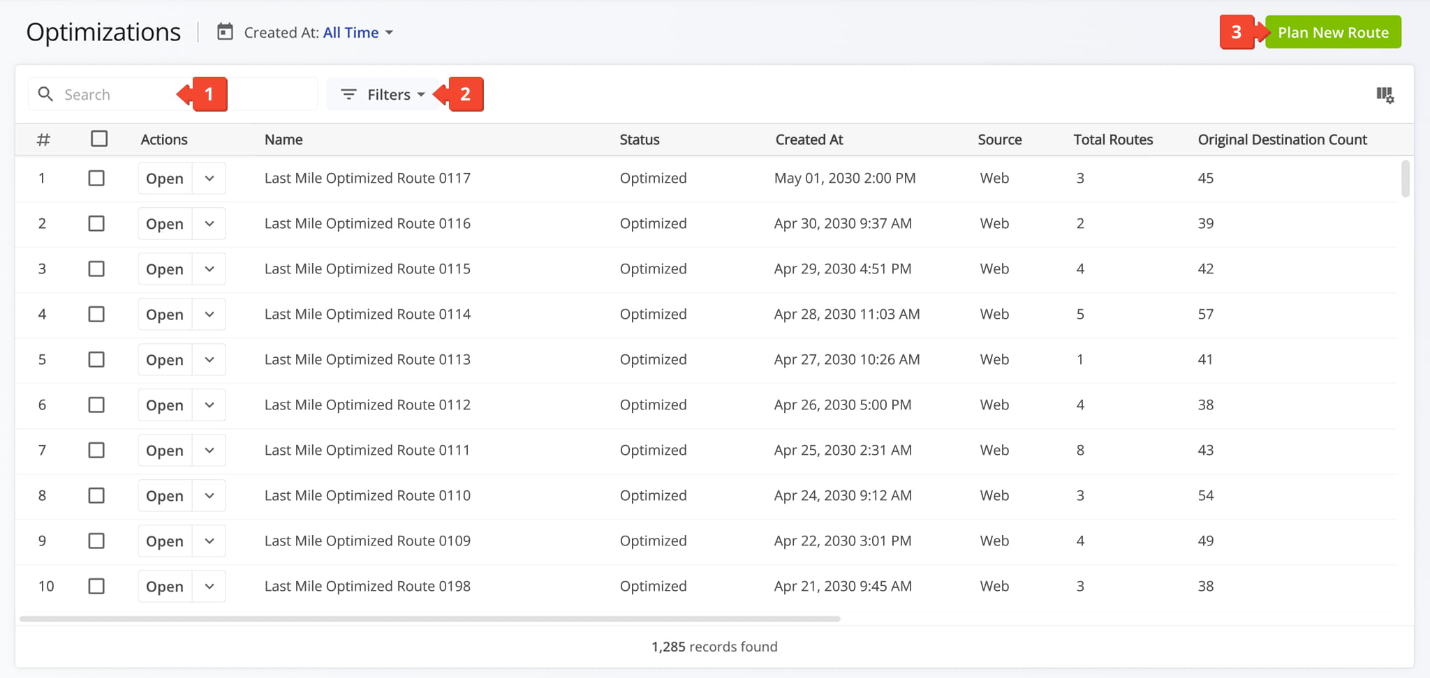 The Optimizations List shows Optimizations in chronological order, with the most recent ones at the top.
