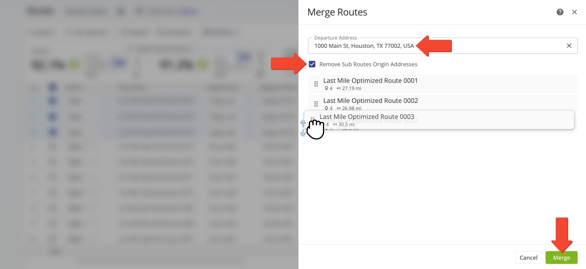 When merging multiple routes, be sure to specify a starting address for your newly created route.
