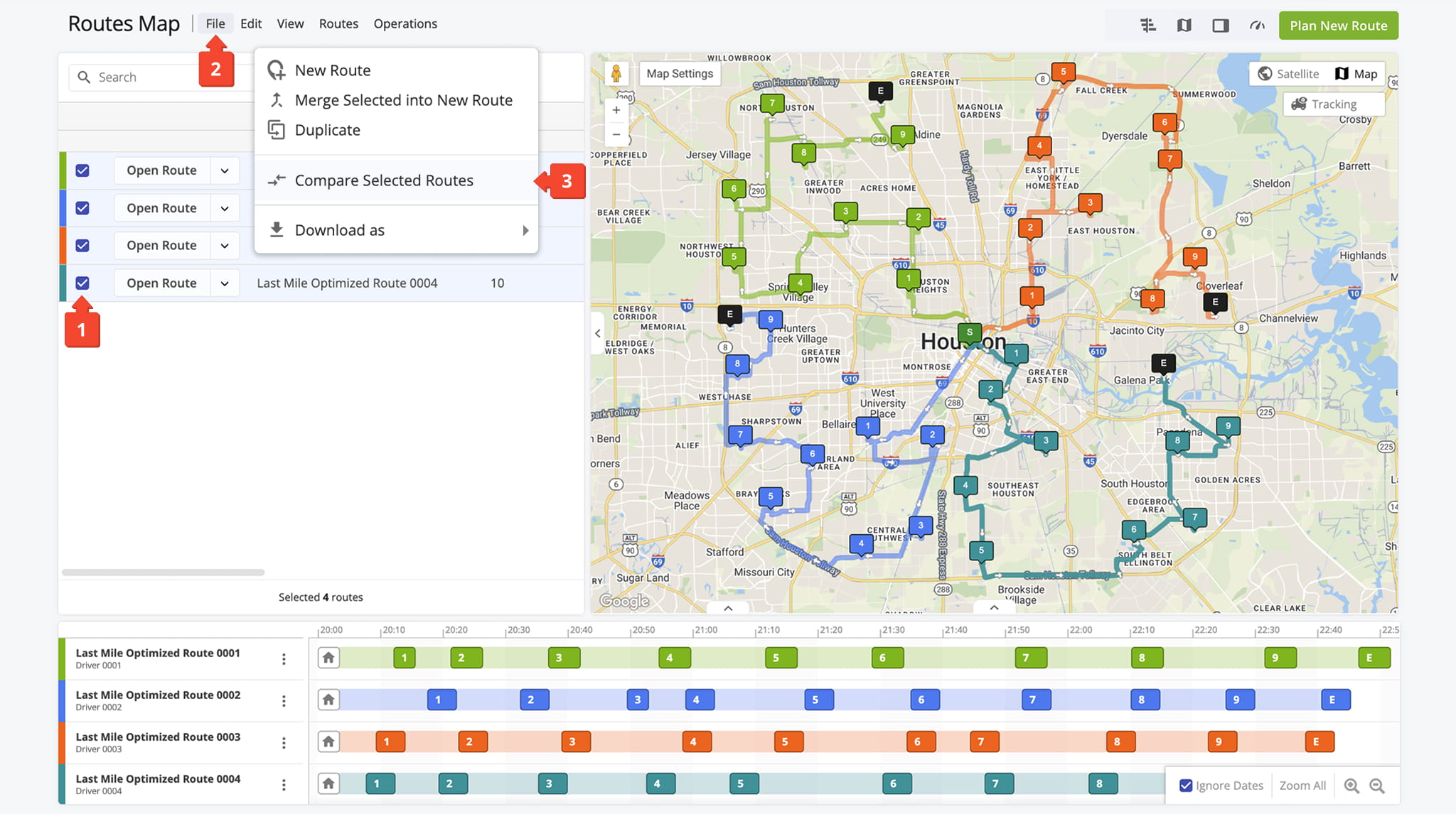 To compare routes from your Routes Map, click