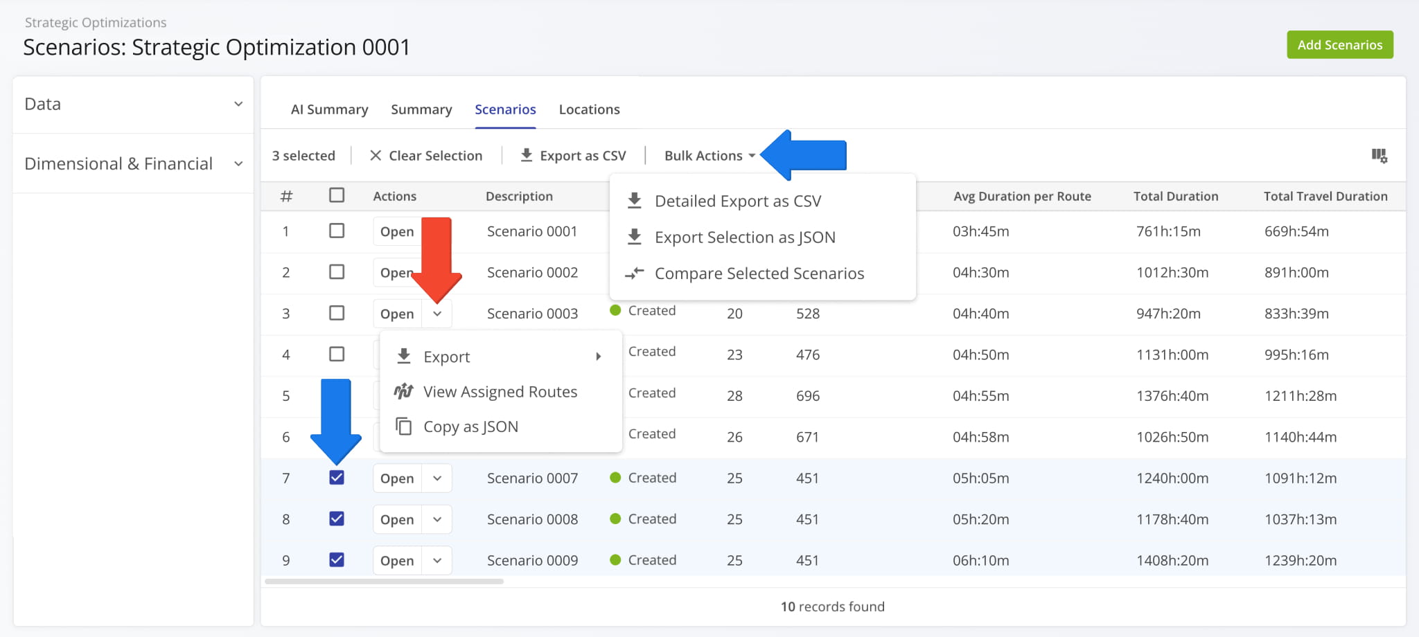 The Scenarios section is where you can export Scenarios and Scenario Settings.