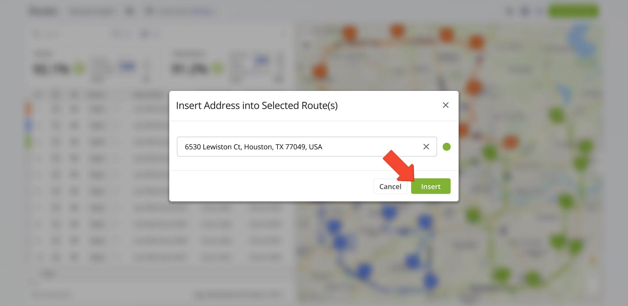 Route4Me helps you quickly insert addresses into already planned routes.
