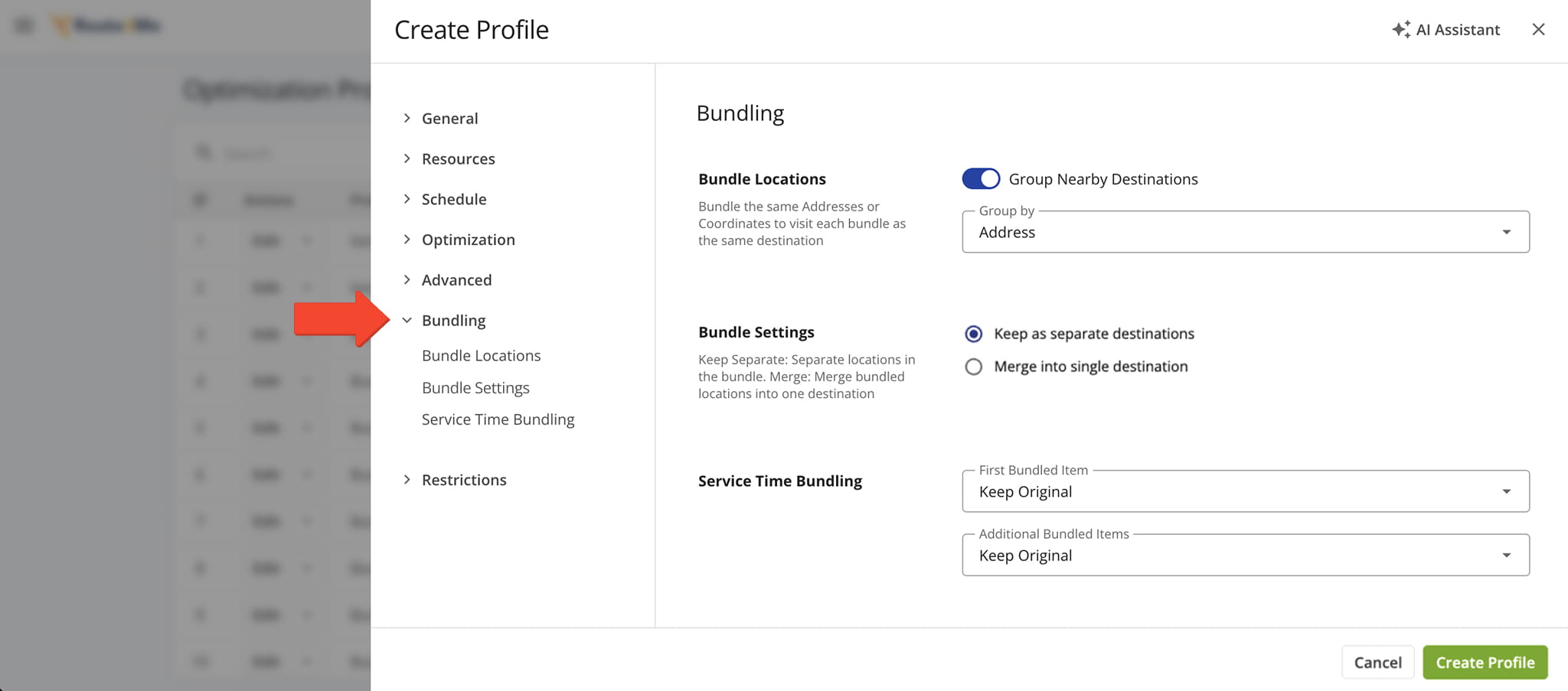 Adjust location bundling settings to group destinations with the same address into a single destination.