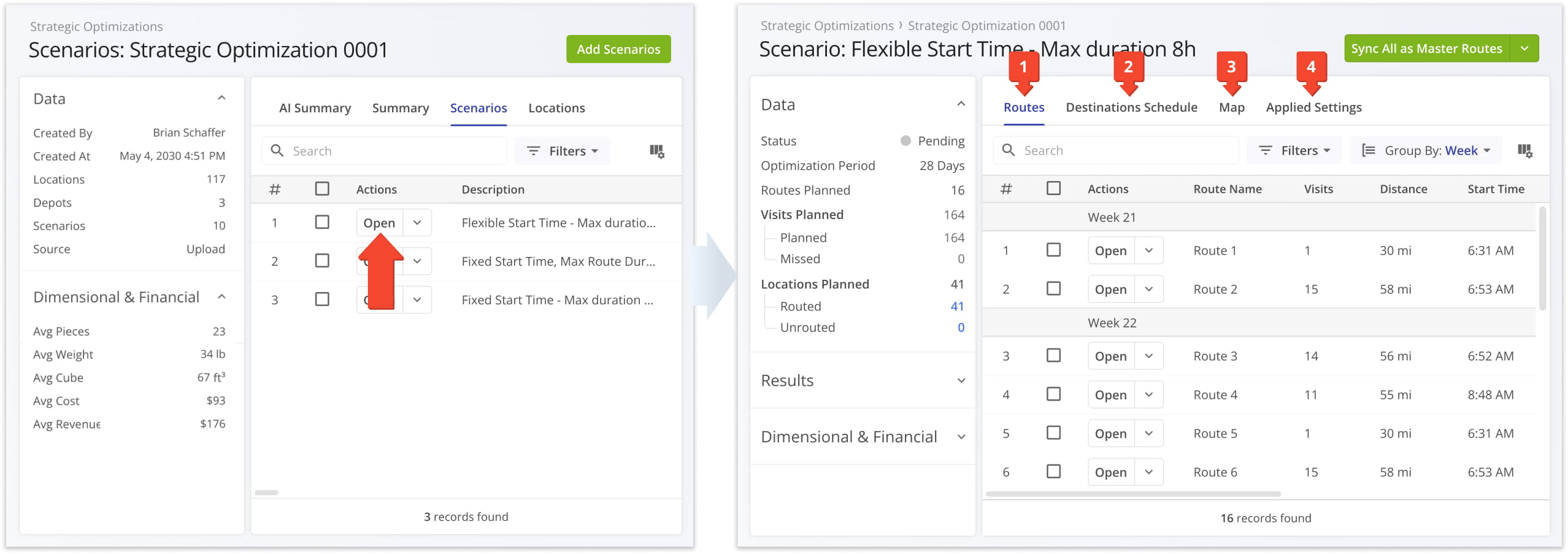 To see your Strategic Optimizations and open Scenarios, go to