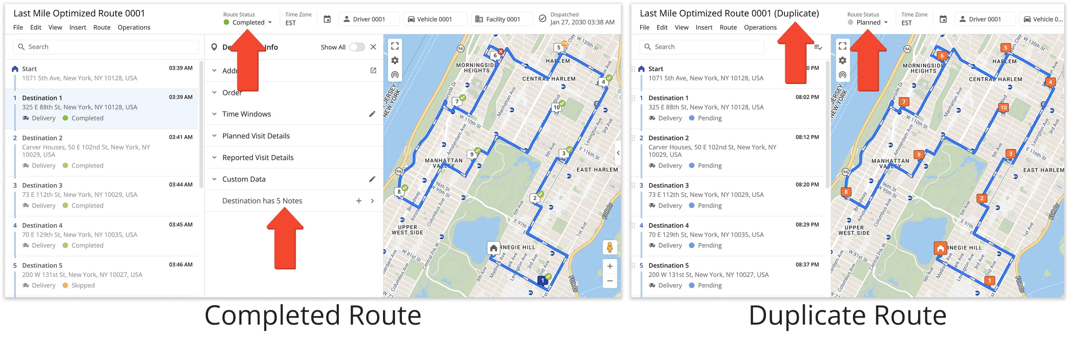 You can duplicate the stops on a completed route but not any notes attached to the original route.