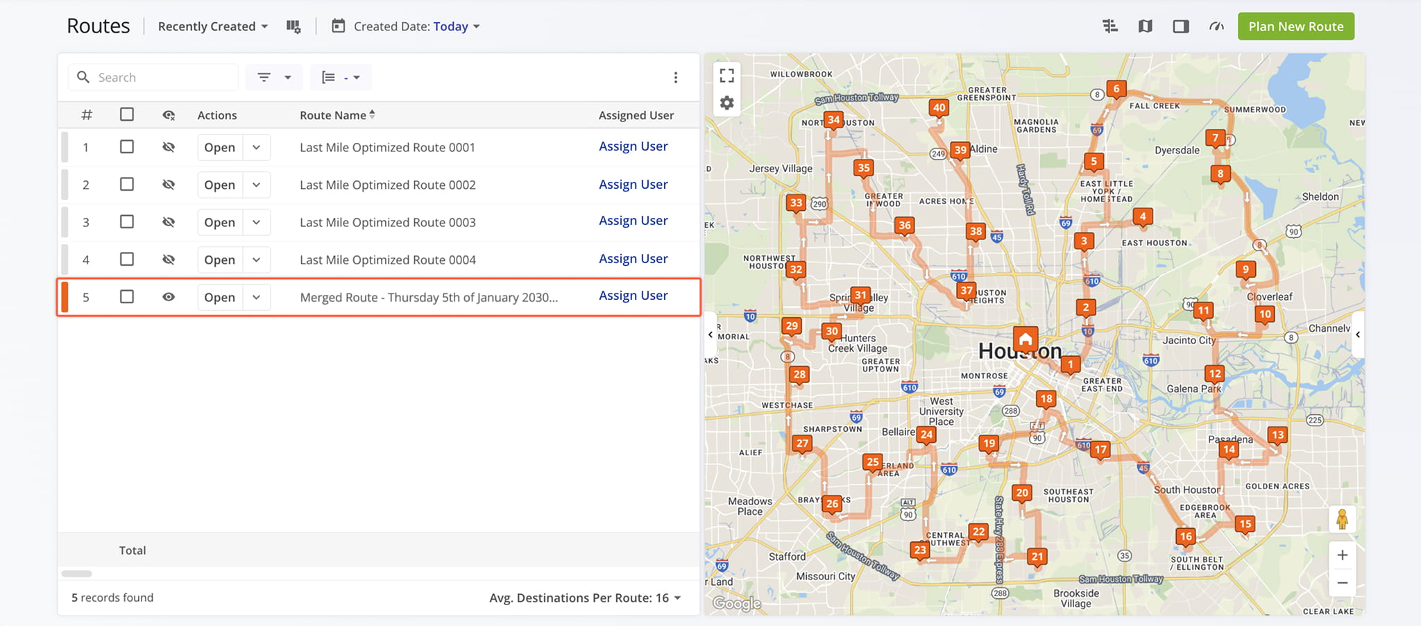 Merged route will appear in your Routes List. Newly merged routes are always named