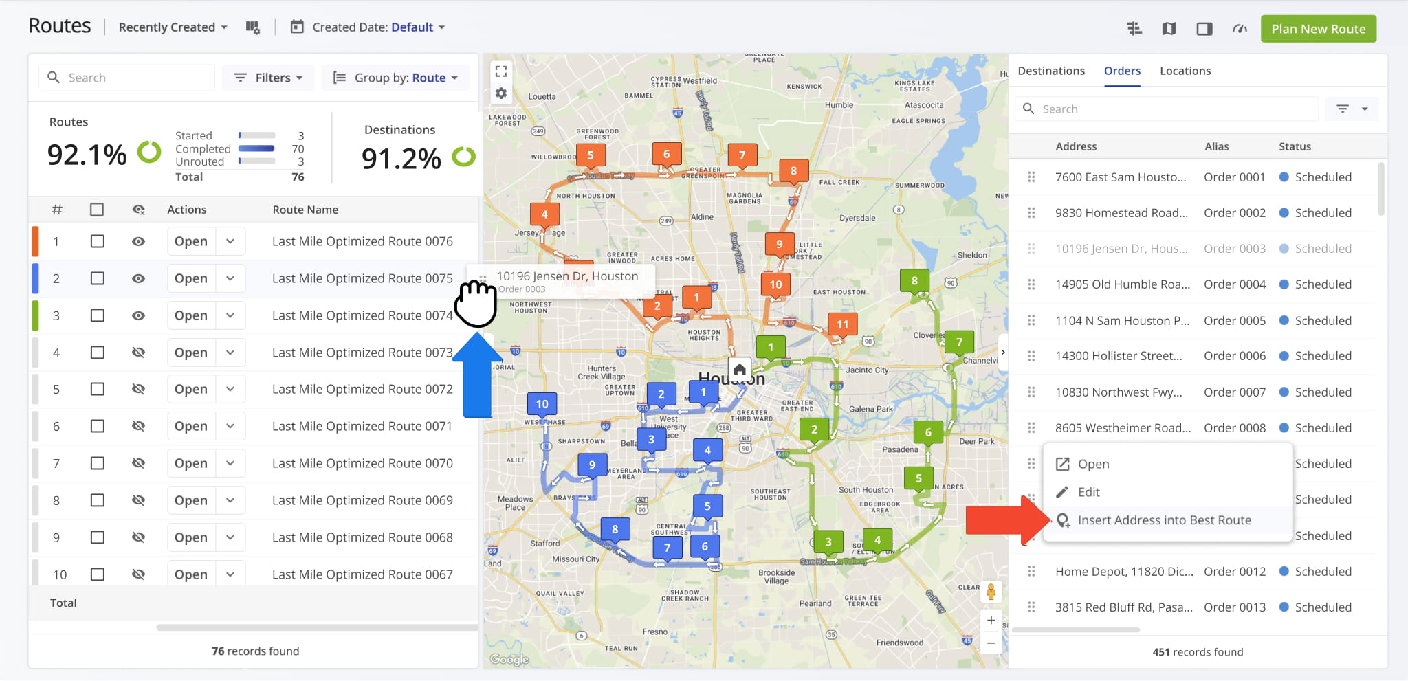 Save time by dragging and dropping orders and locations into already planned routes.
