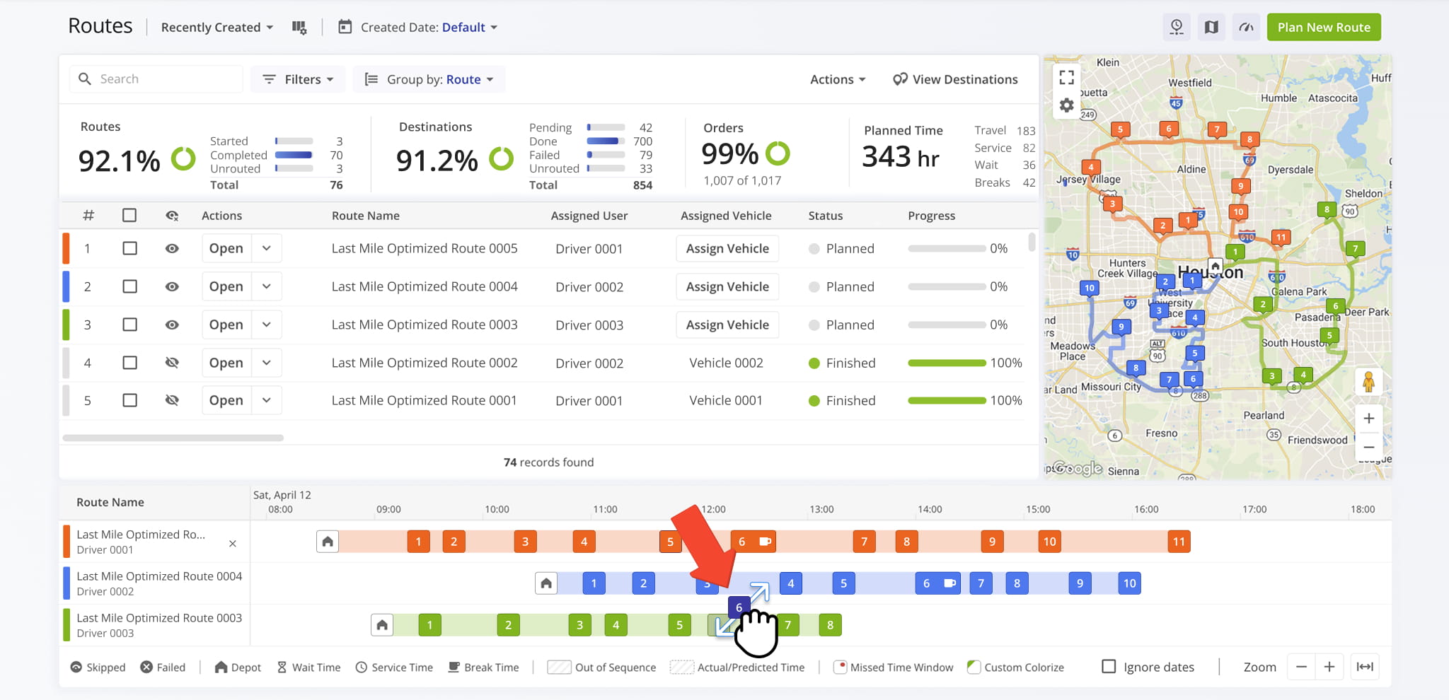 You can move stops to other routes to keep all routes balanced and efficient.
