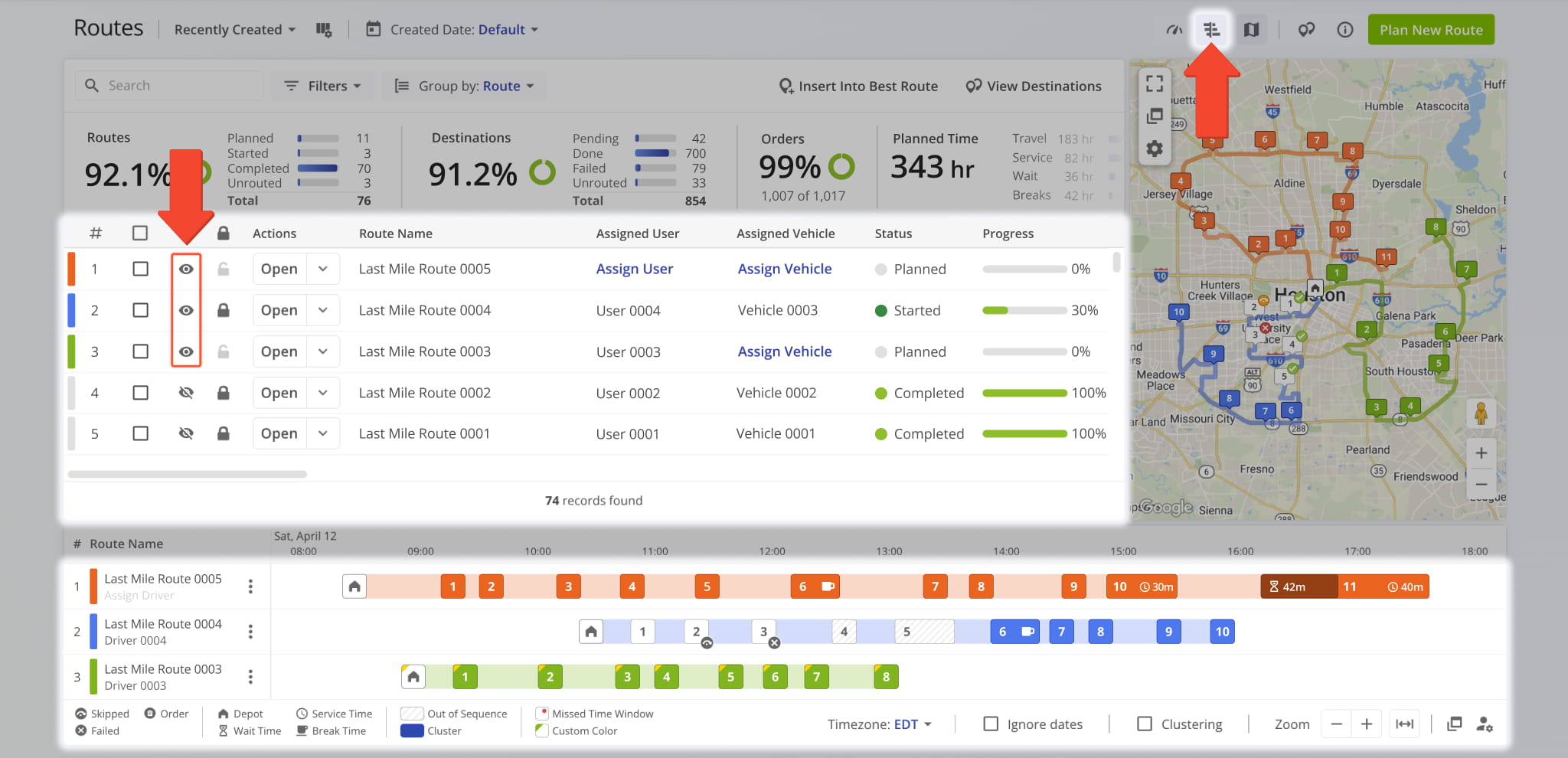 Open your Routes Timeline and enable routes on the timeline.