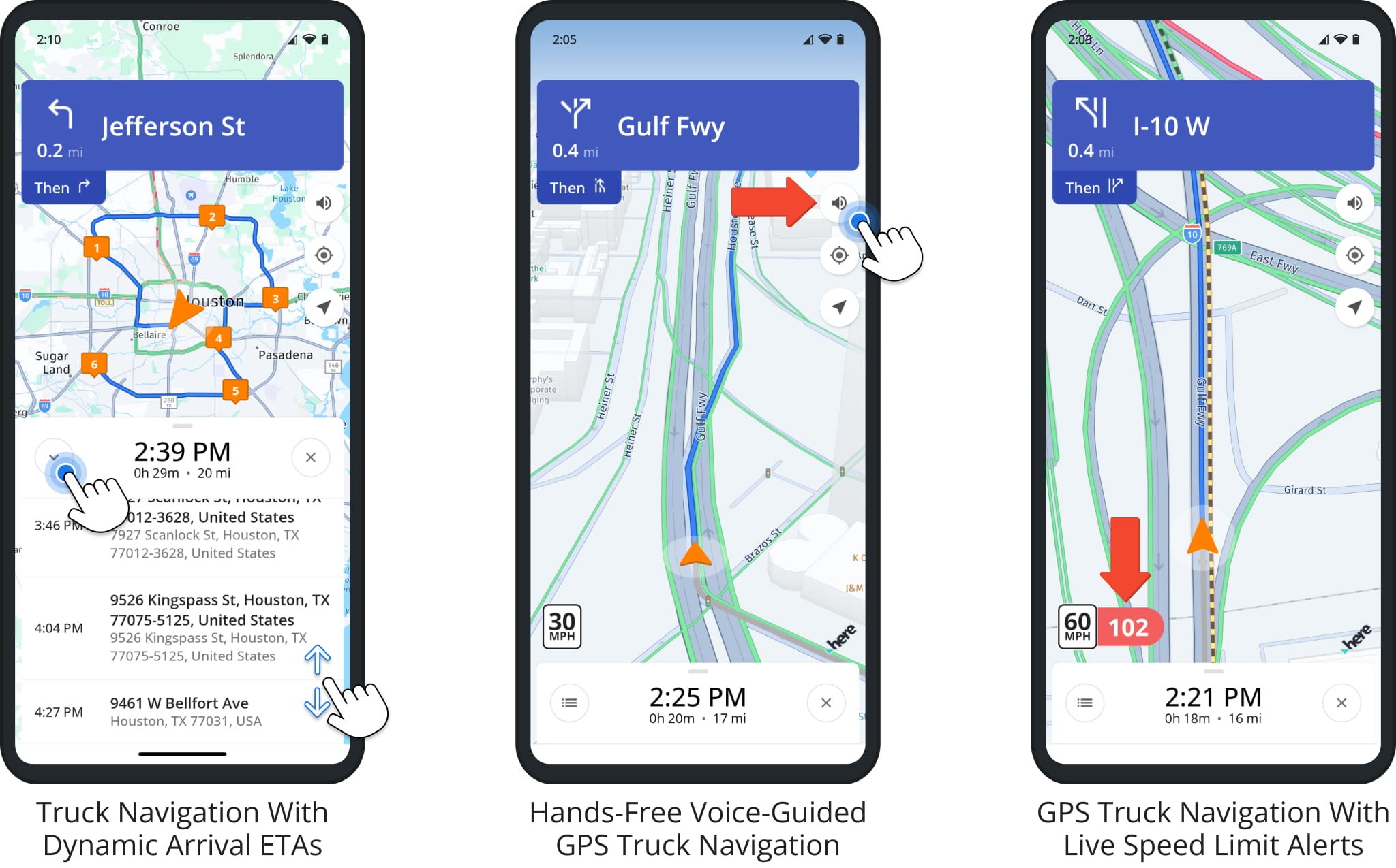 Voice-guided GPS truck navigation with multiple stops, speed alerts, and truck maps for commercial vehicles.