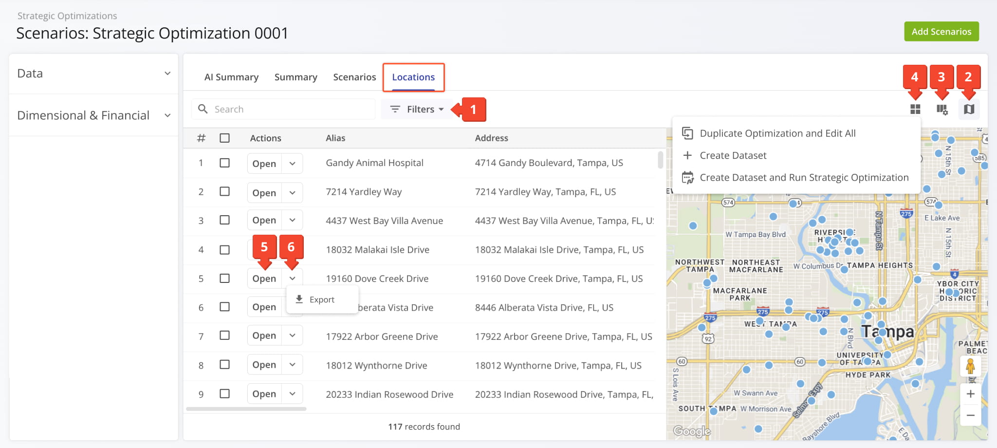See and manage the Locations associated with the Strategic Optimization and its Scenarios.