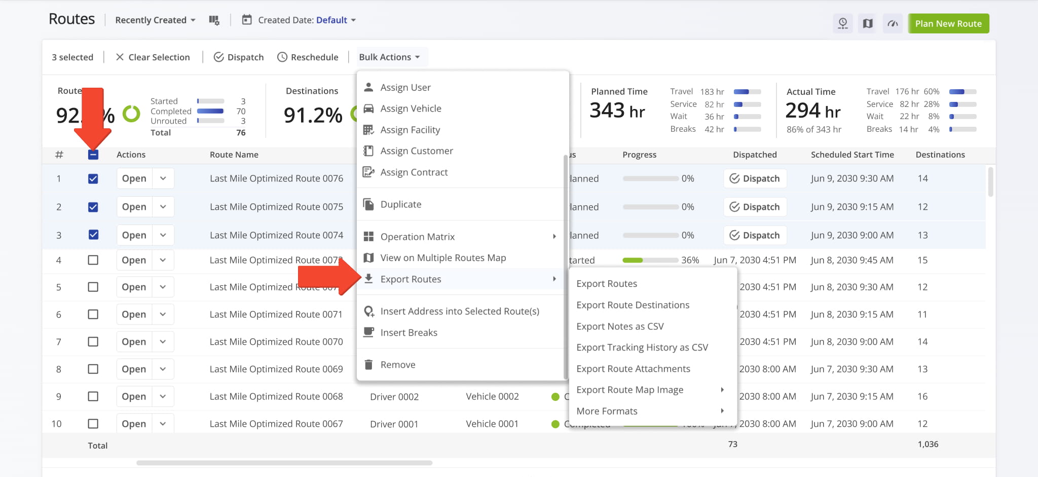 Route4Me enables you to export full routes, route destinations, notes, tracking history, attachments, and route map images.