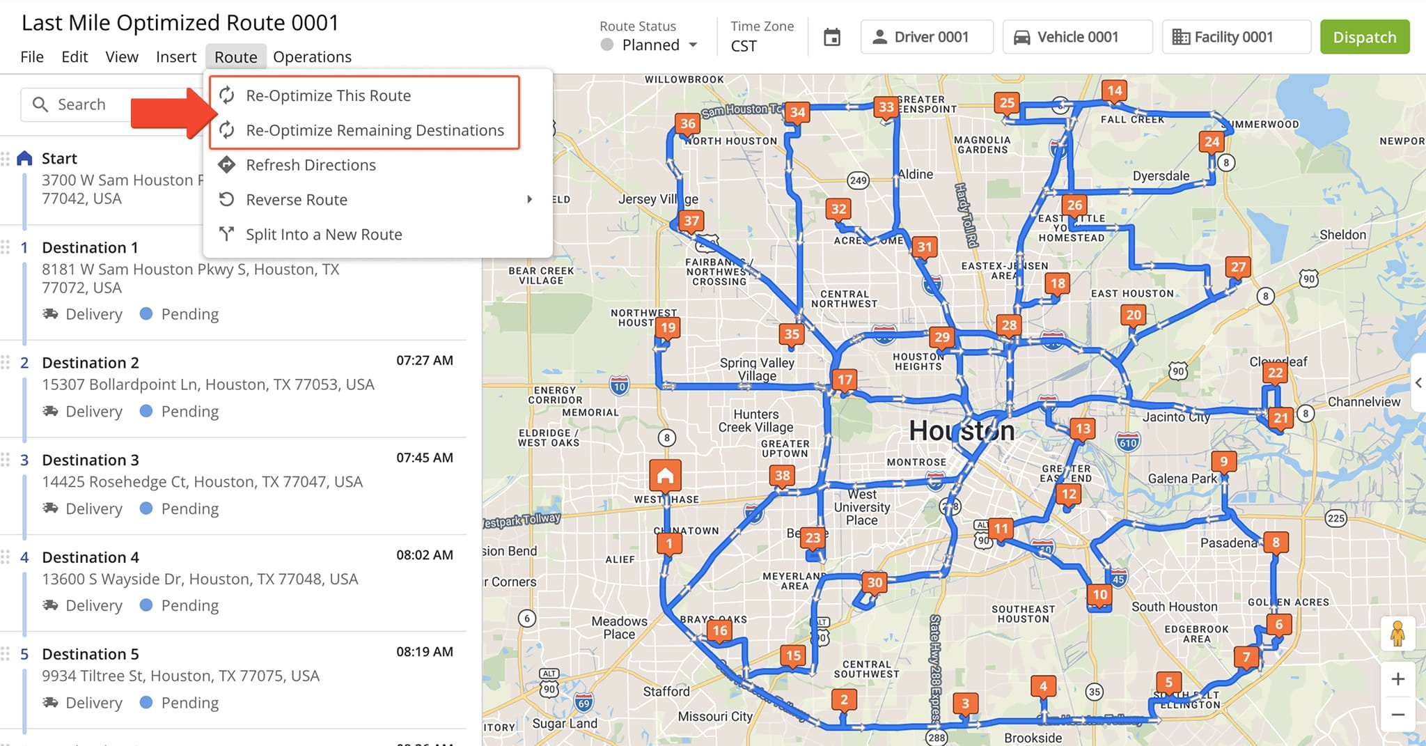 In the Route Editor, click