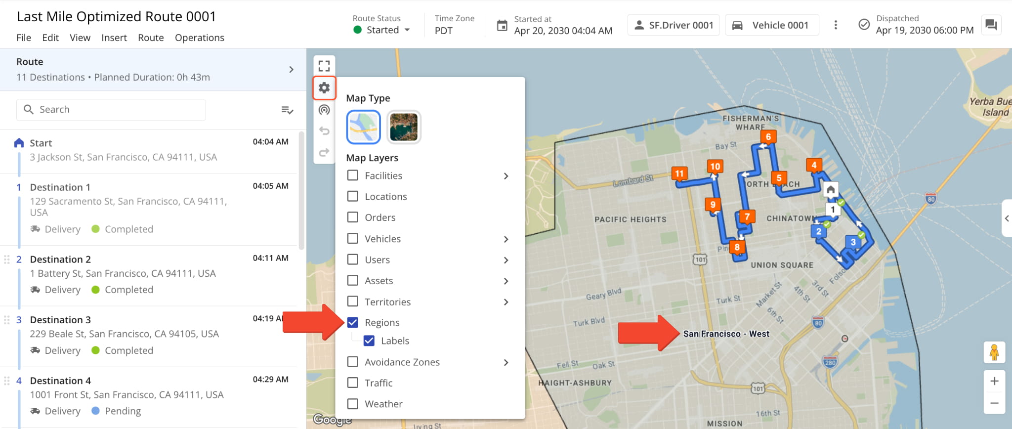 You can now enable Regions and Region Labels on the Route Editor Map as a new Map Layer.