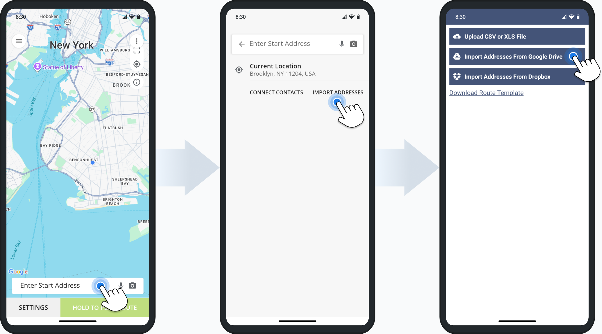 Users can now import addresses from Google Drive when using the mobile route planning app.