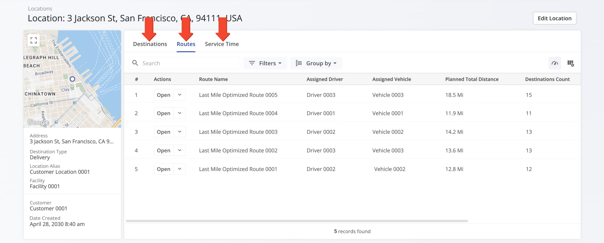 The Snapshot includes two data tabs, Visits and Routes, for viewing key location activity.