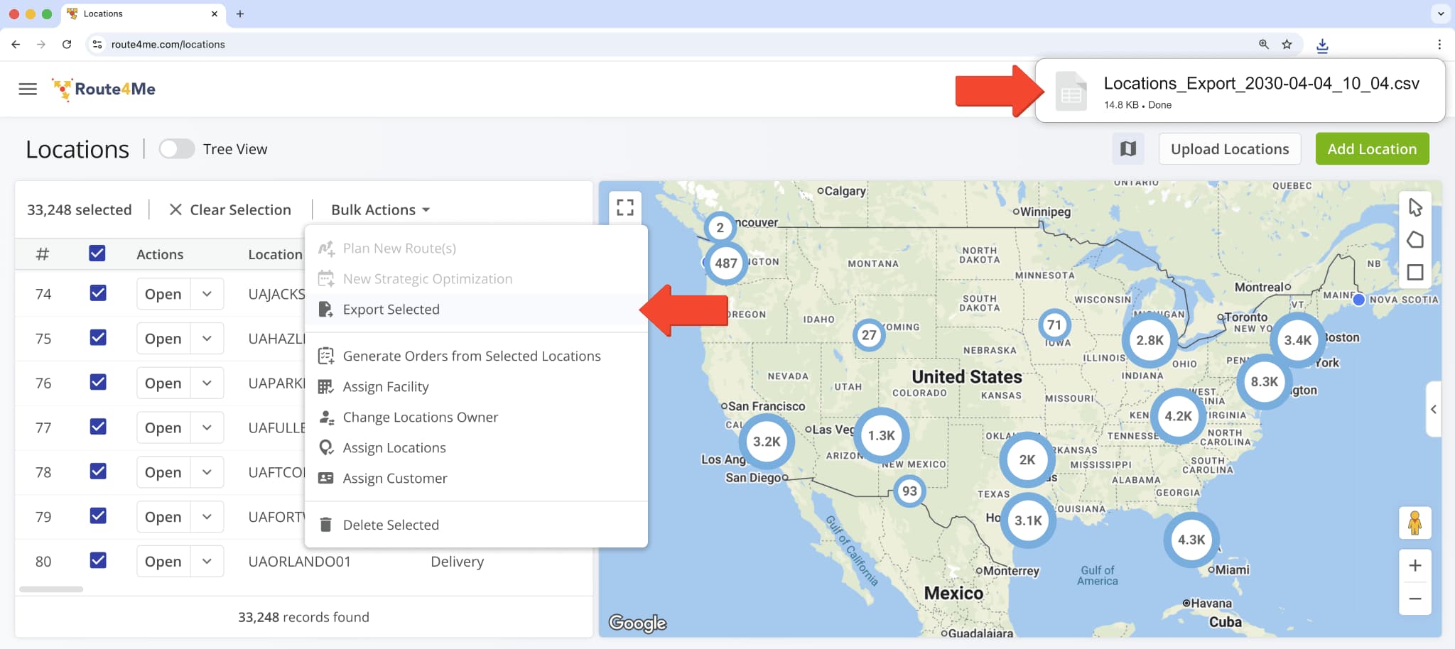 The name of the spreadsheet file downloaded when exporting Locations was updated.