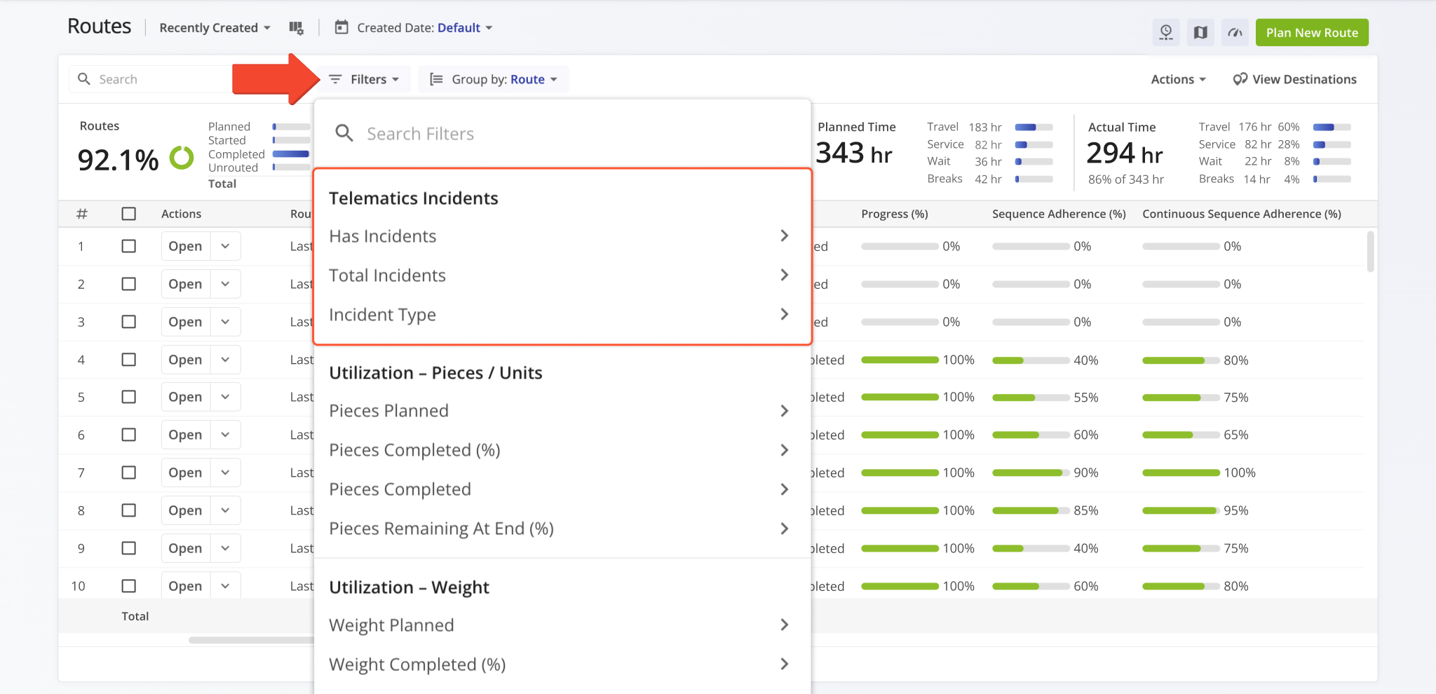Route Safety Incidents were added to the Routes Page as new Filters.