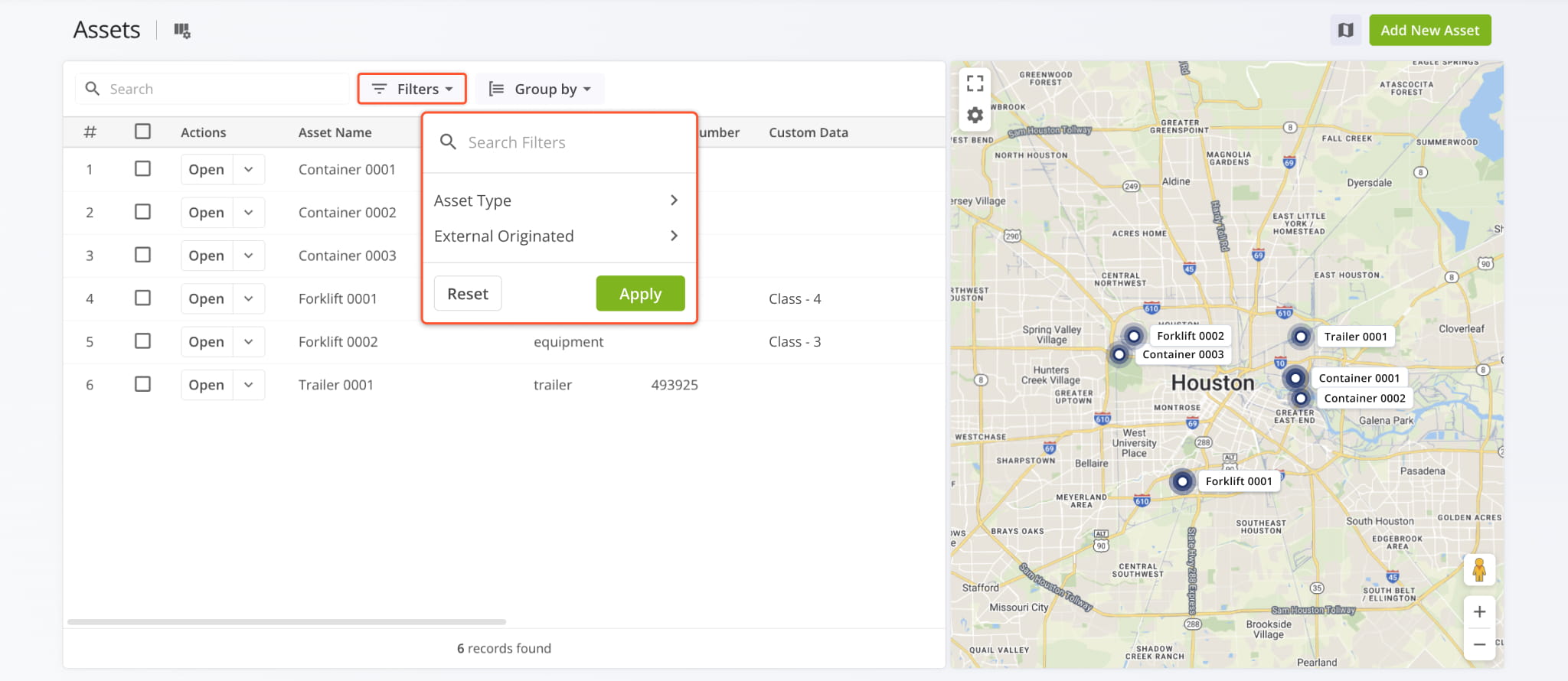 The Company Assets page now supports filters, helping users narrow down Assets by their attributes.