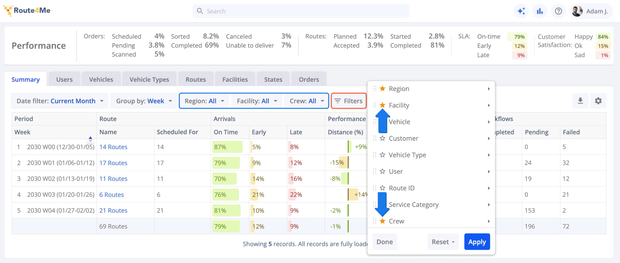 Mark Business Insights Filters as favorites by clicking the new Star Icon.