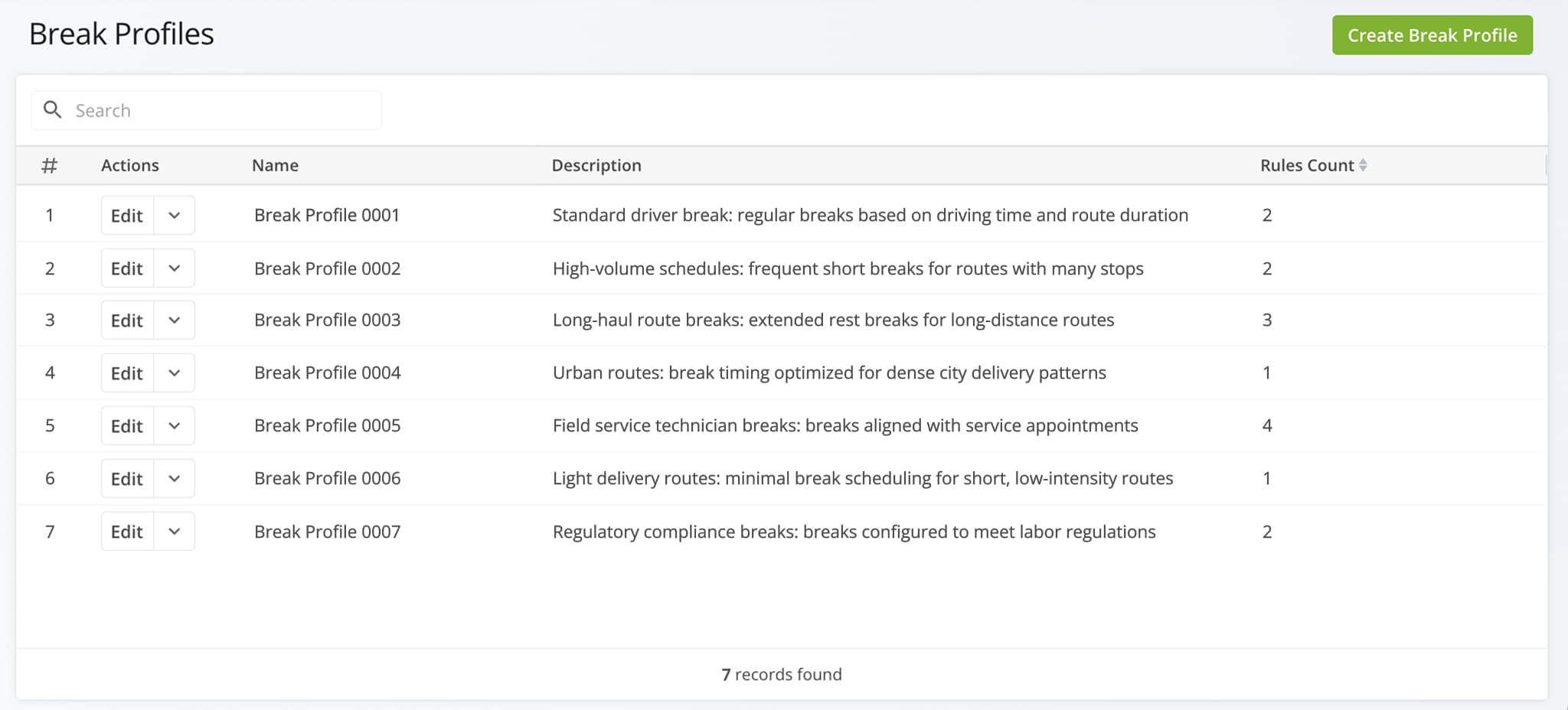 A new Break Profiles page was released. It enables you to create and manage reusable break schedules for route drivers and field service teams.