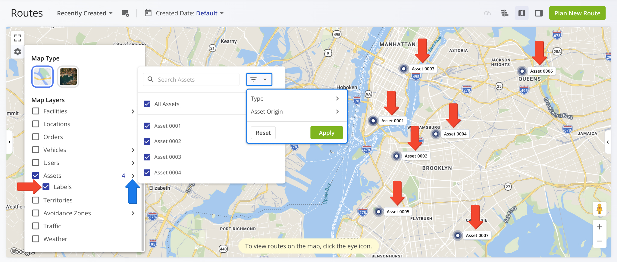 Map Layers for Company Assets on the Routes Map were updated with new filters and labels.