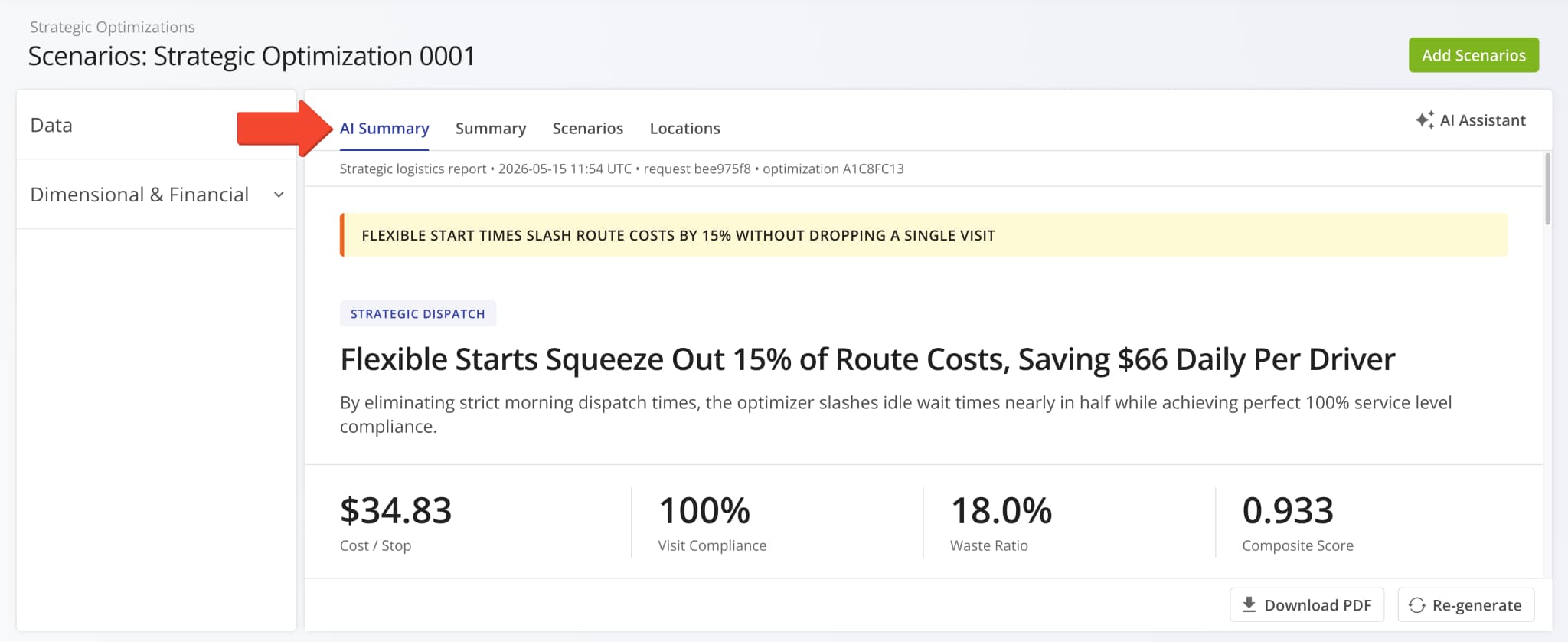 A new AI Summary was added to Strategic Optimizations.