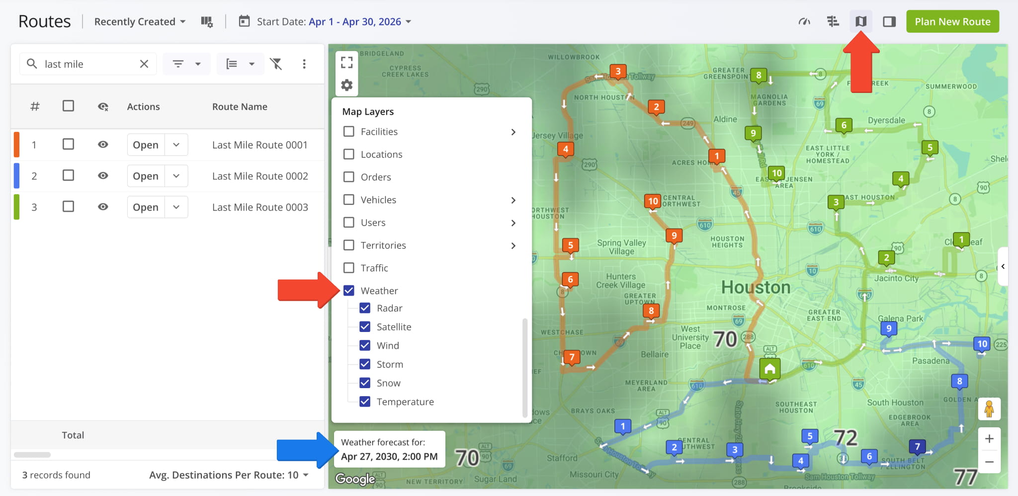 A new Weather Map Layers section was added to the Routes Map Settings.