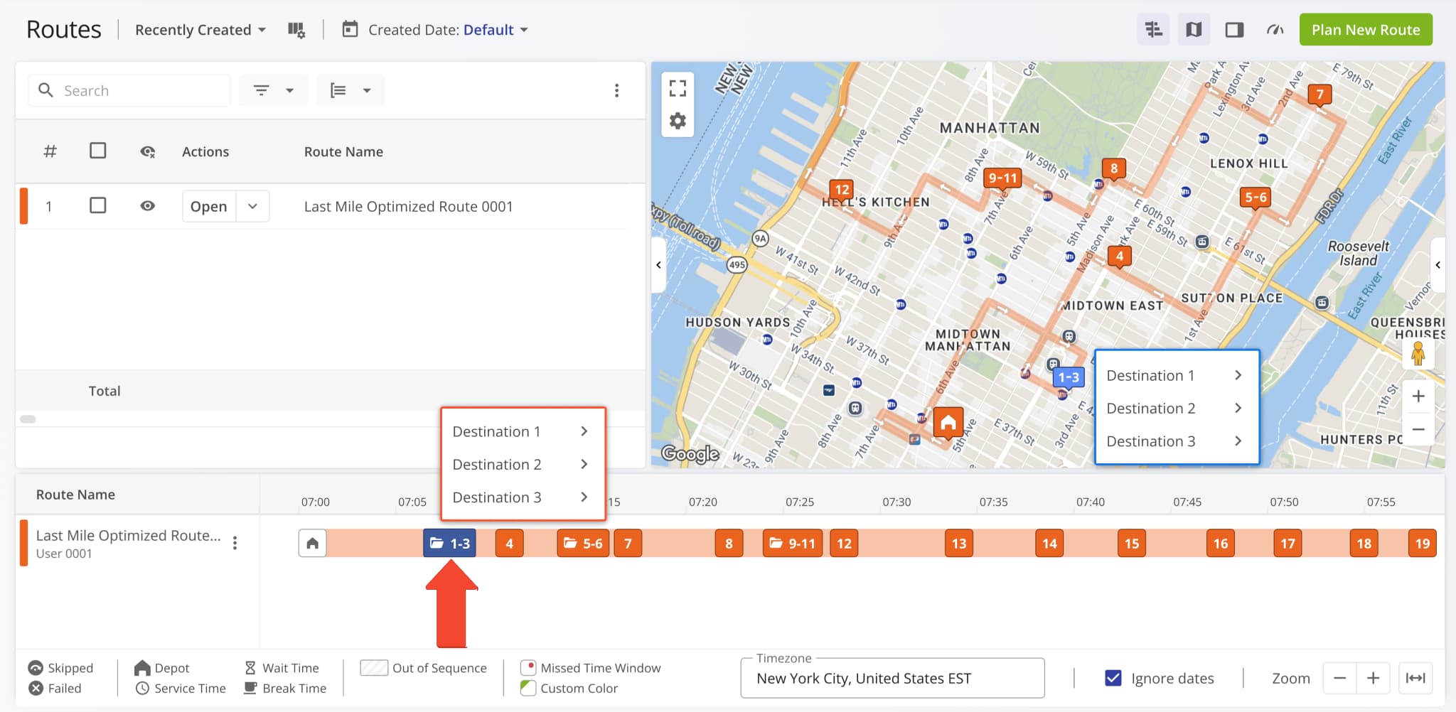 Grouped destinations in the Routes Timeline have been redesigned as a vertical list like on the Routes Map.