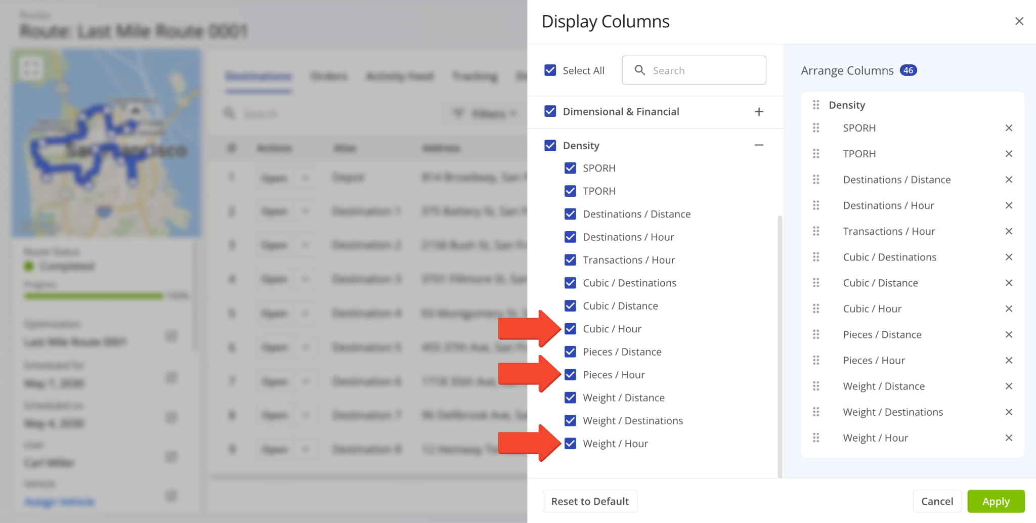 New values were added to Route Snapshot Metrics.
