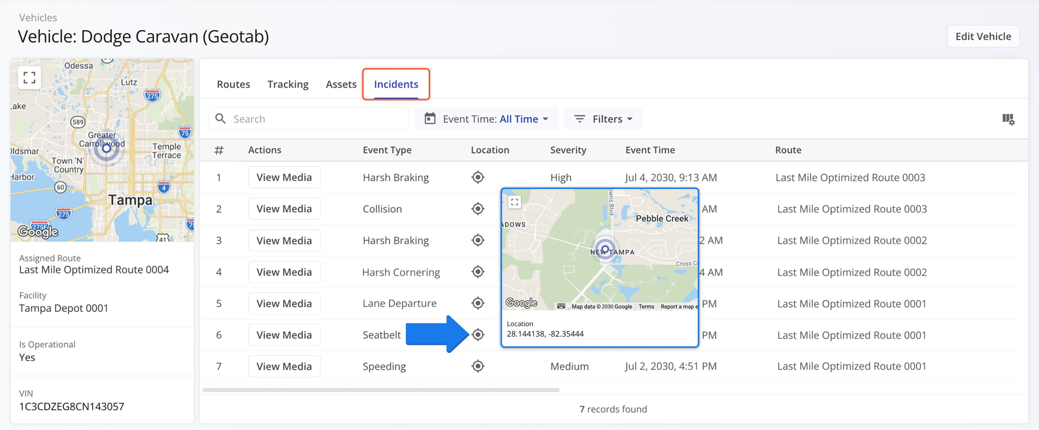 A new Safety Incident section was added to Vehicle Snapshots.