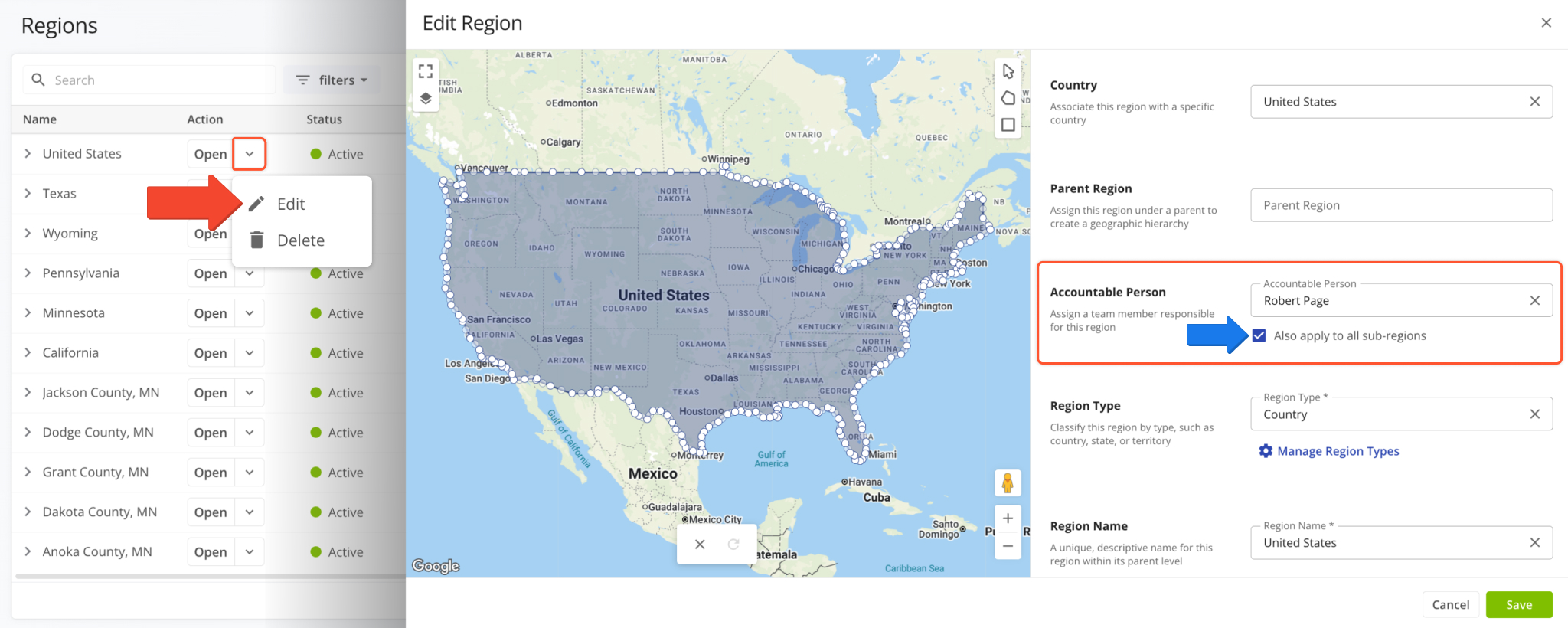 A new Accountable Person field was added when creating and editing Operation Regions on your account.