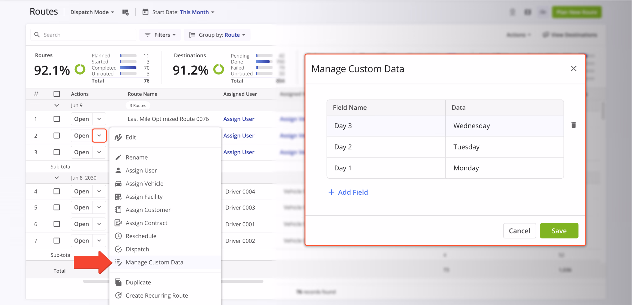 You can now open, add, and manage a Custom Route Data directly from the Routes Page.