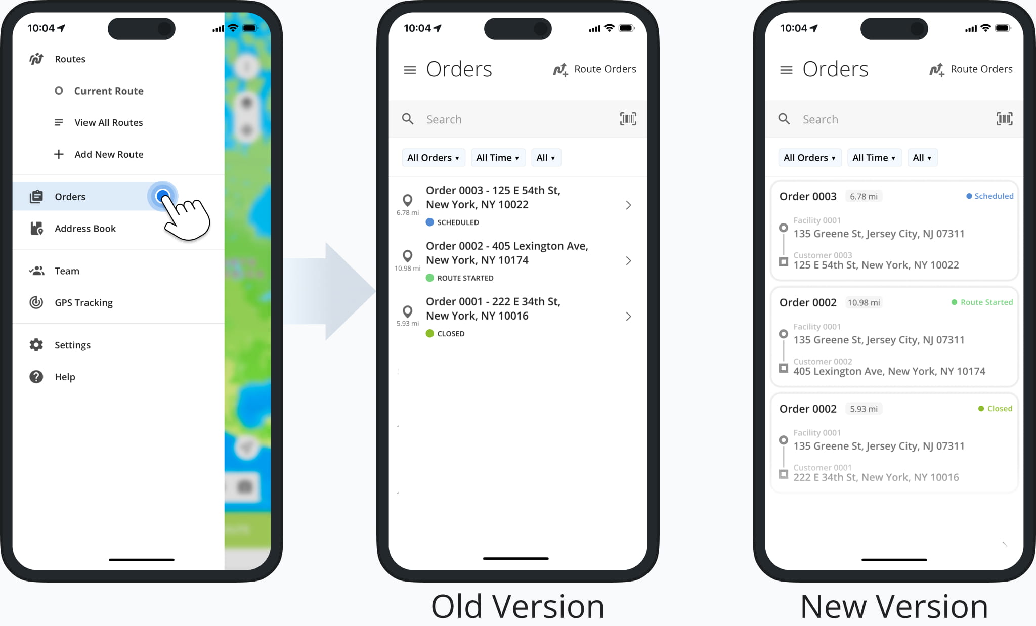 The Orders List in the Route4Me Mobile Driver App has been redesigned to show Facility Attribution and more order details.
