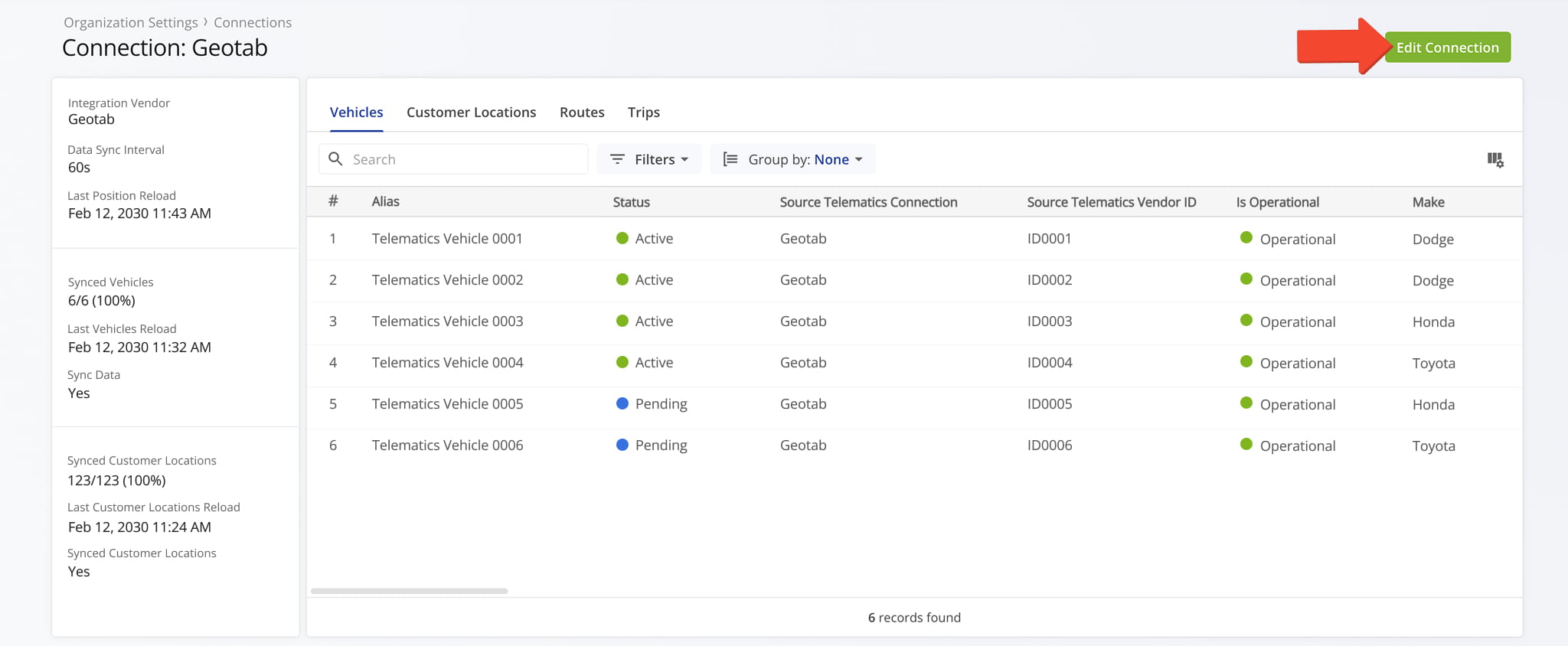 You can edit Telematics Connections directly from the Telematics Snapshot. Just click the