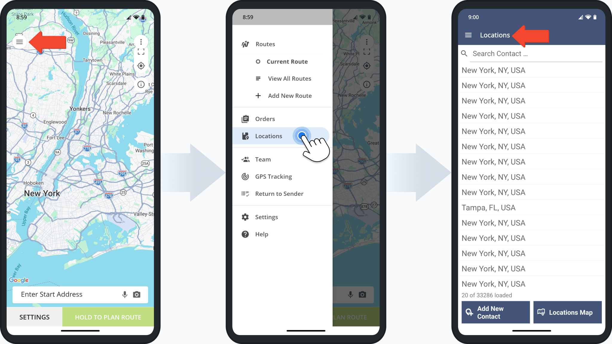 The Route4Me Android App Address Book has been renamed to Locations, providing a more unified way to access and manage Customer Locations