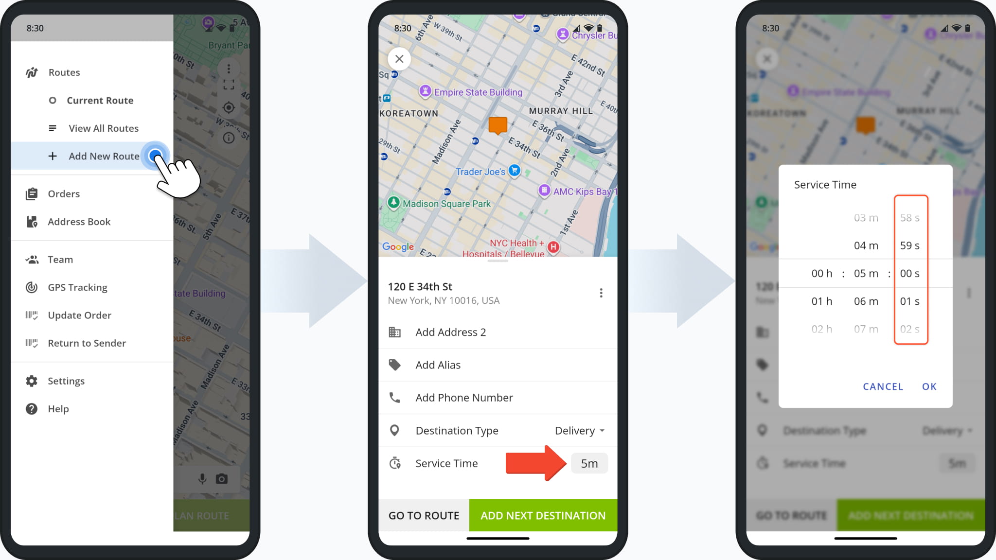 When planning routes on mobile with the Route4Me App and adding Service Time to a destination, you can now specify the exact seconds value in addition to hours and minutes.