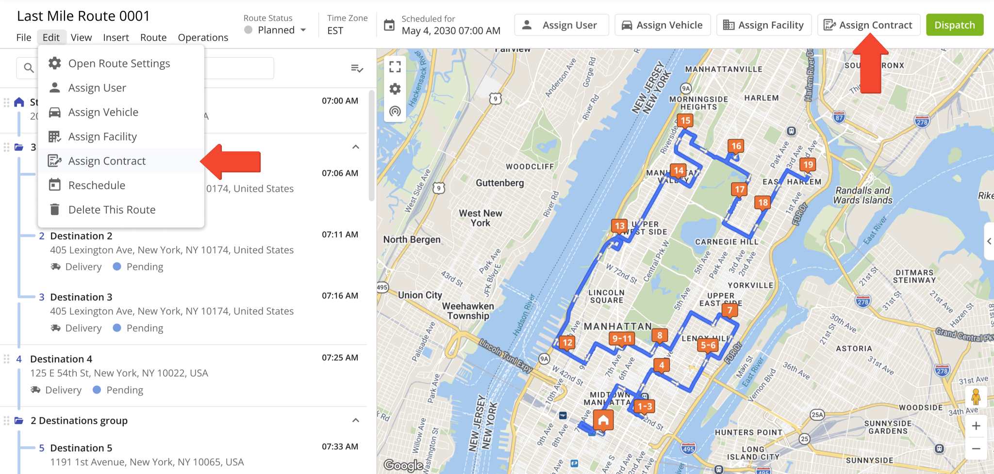 You can now Assing Contracts to routes directly from the Route Editor.