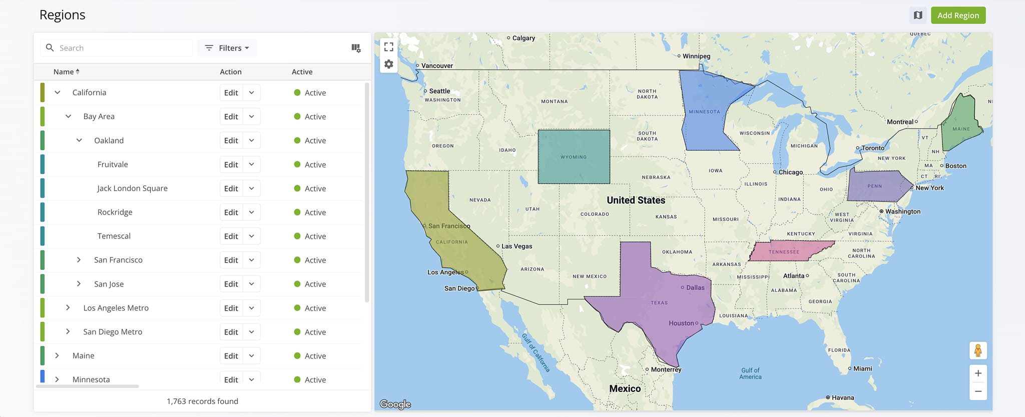 Assign region types, parent regions, and custom names to keep your territory structure clear and consistent.