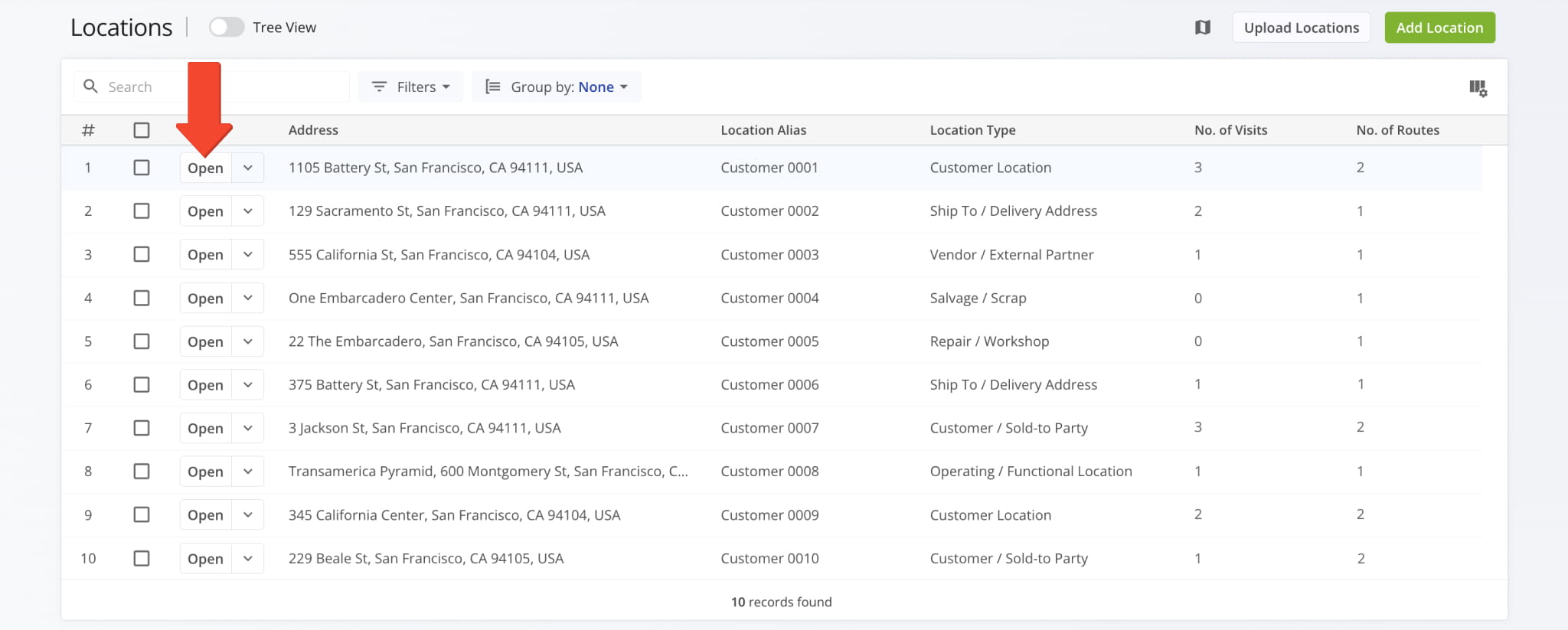 Open a Location Snapshot to view and manage detailed location data.