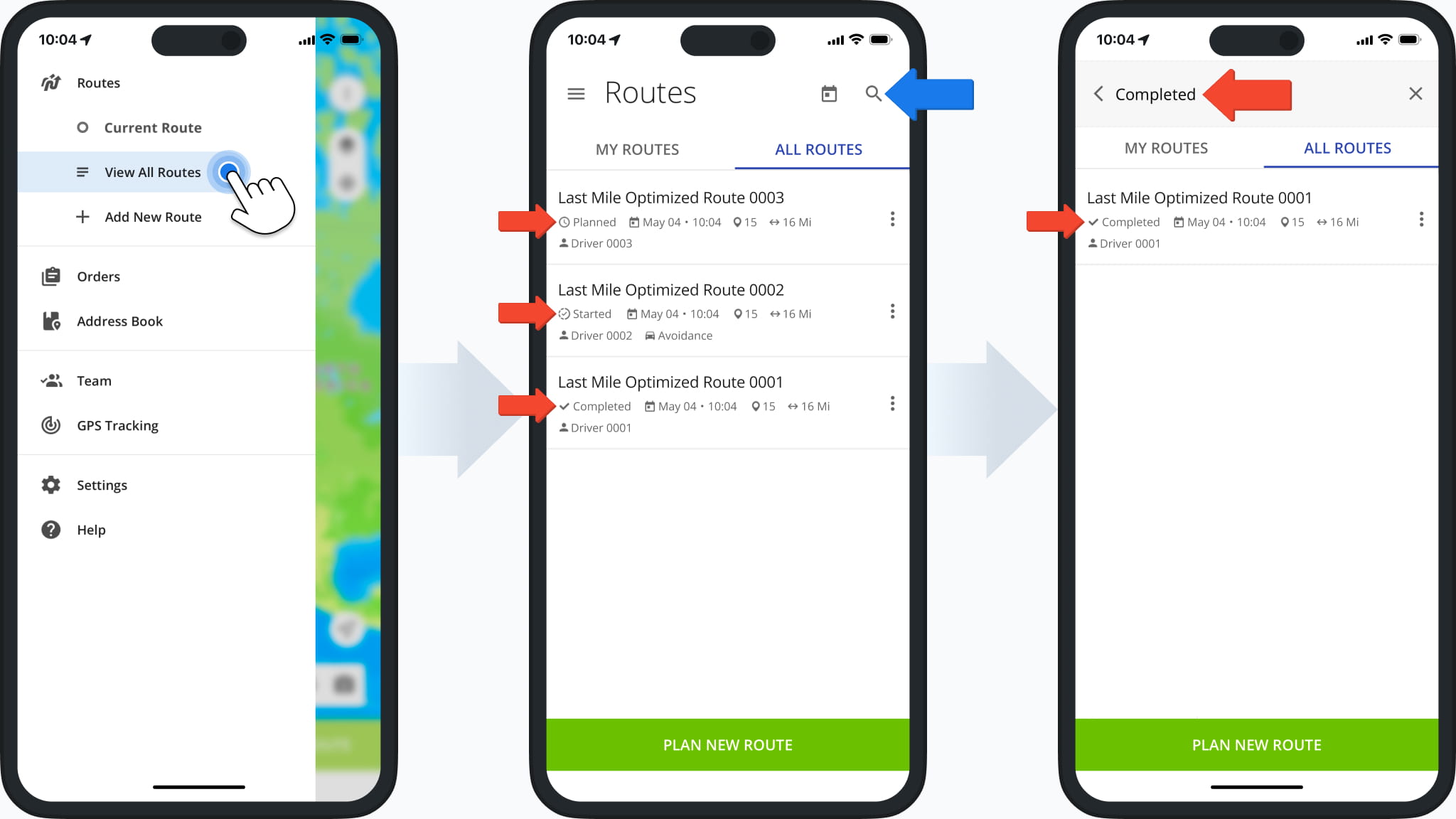 Route Status indicators were added to the Routes List in the Route4Me Mobile App. This enables users to easily see the the current status of routes.